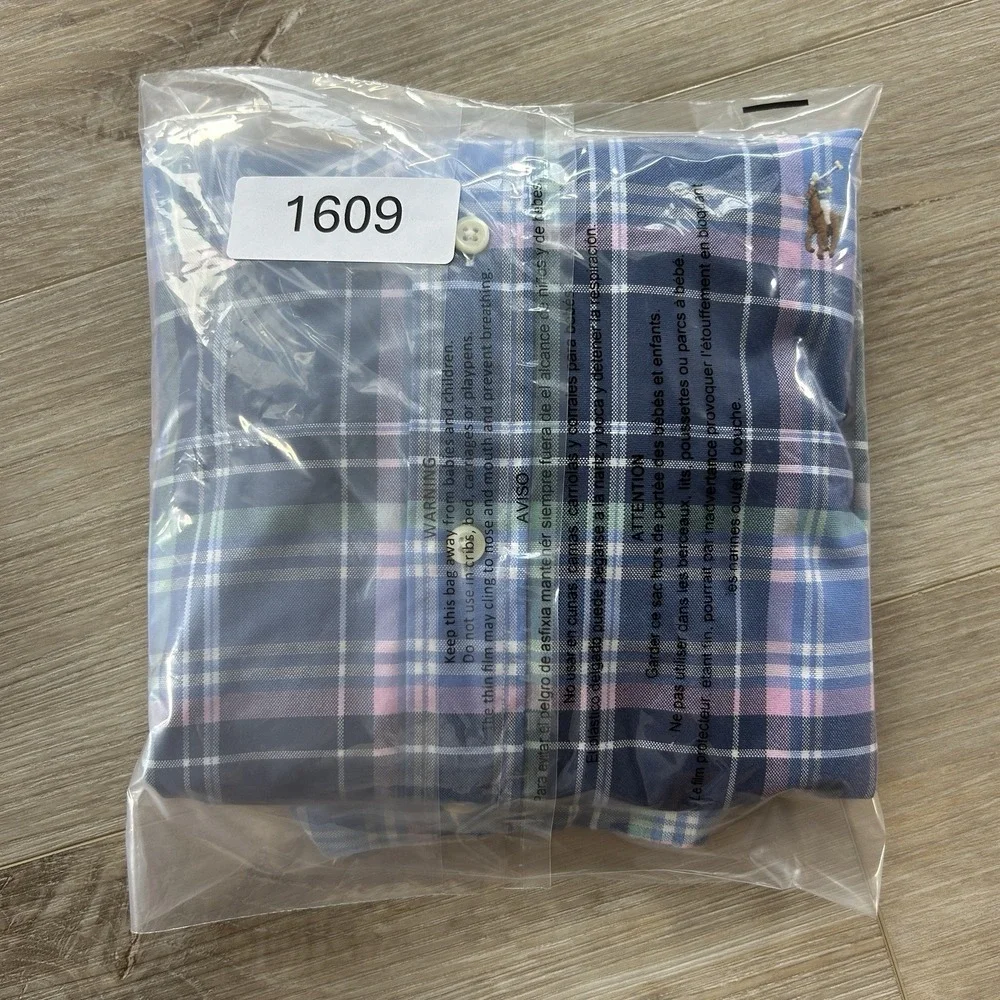 Polo Ralph Lauren Medium Blue Plaid Long Sleeve Button Down Flesh Pony